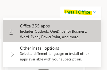 Click Install Office and then Office 365 apps